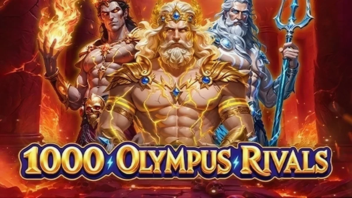 Interface do jogo de slot 1000 Olympus Rivals com tema mitológico
