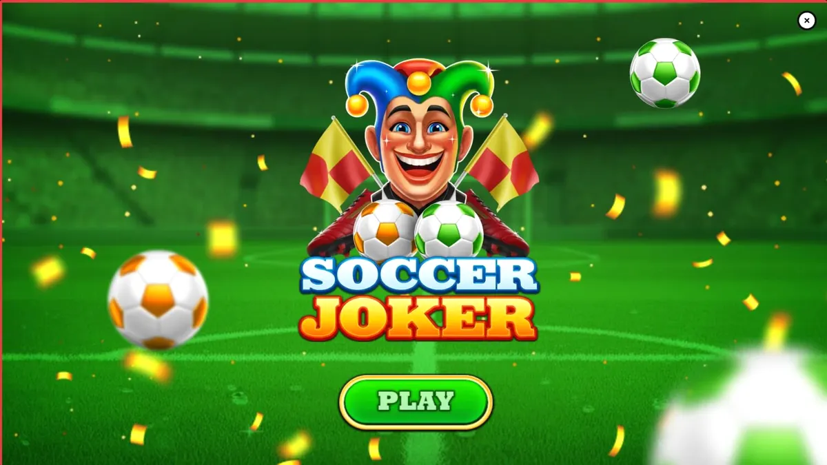 Interface do slot Soccer Joker com símbolos de futebol e o Joker Referee